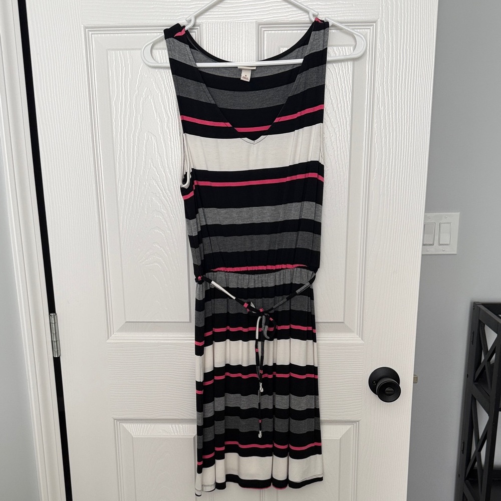 Merona Striped Black, Pink, and White Midi Dress